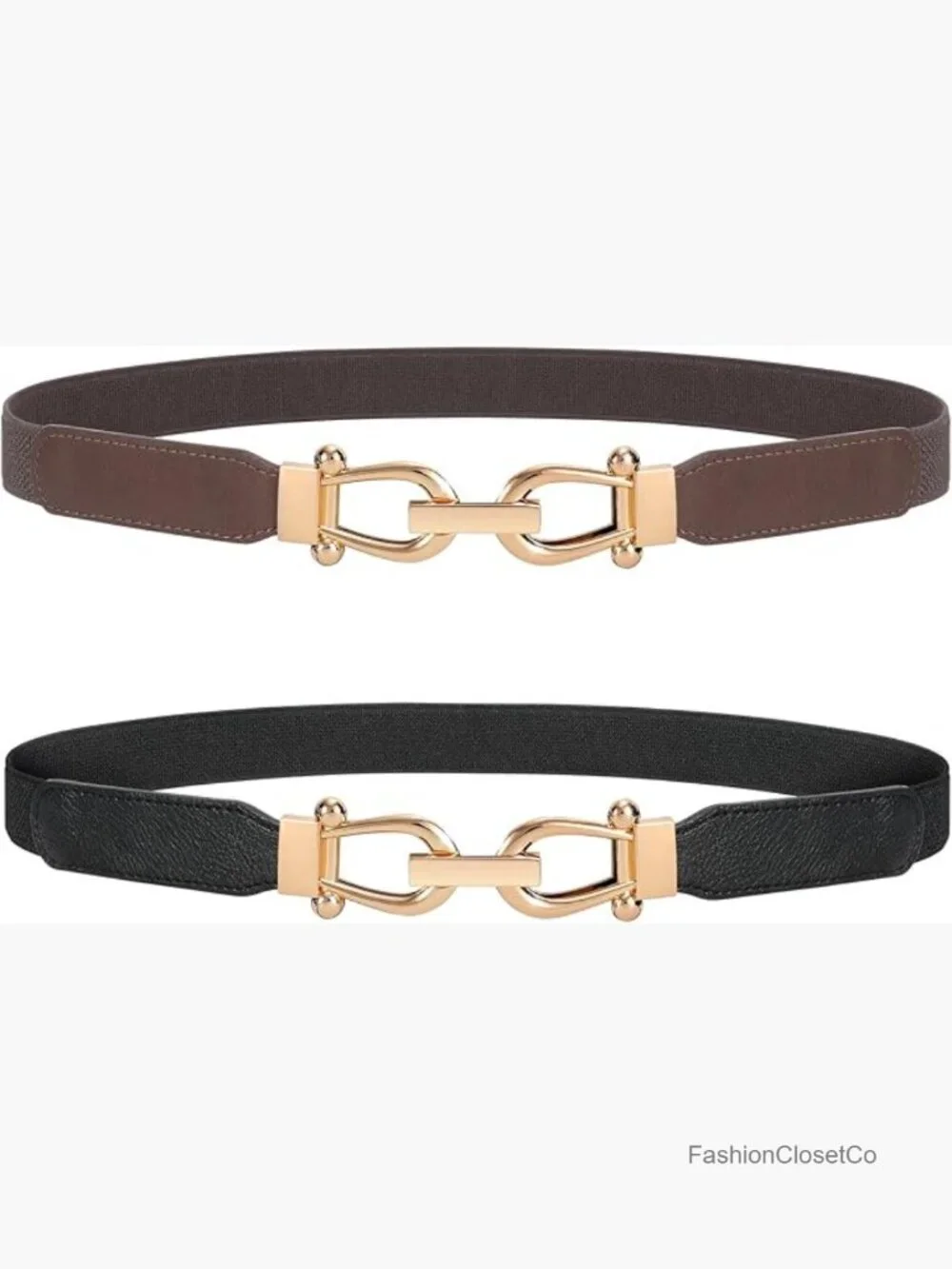 Stretchy Elastic Waist Belt with Gold Metal Buckle, High Stretch Leather